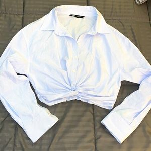 Button down collard crop shirt